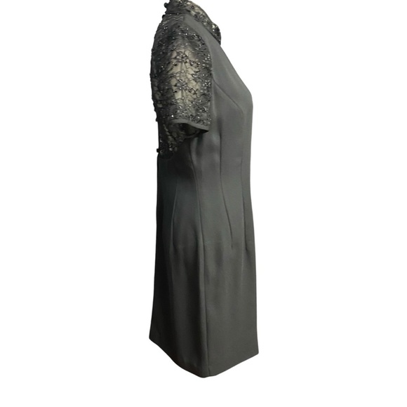 Donna Morgan Sheath Cocktail Dress Size 6P Black Sheer Lace Back High Neck Party - Picture 6 of 12